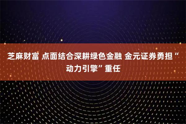 芝麻财富 点面结合深耕绿色金融 金元证券勇担“动力引擎”重任